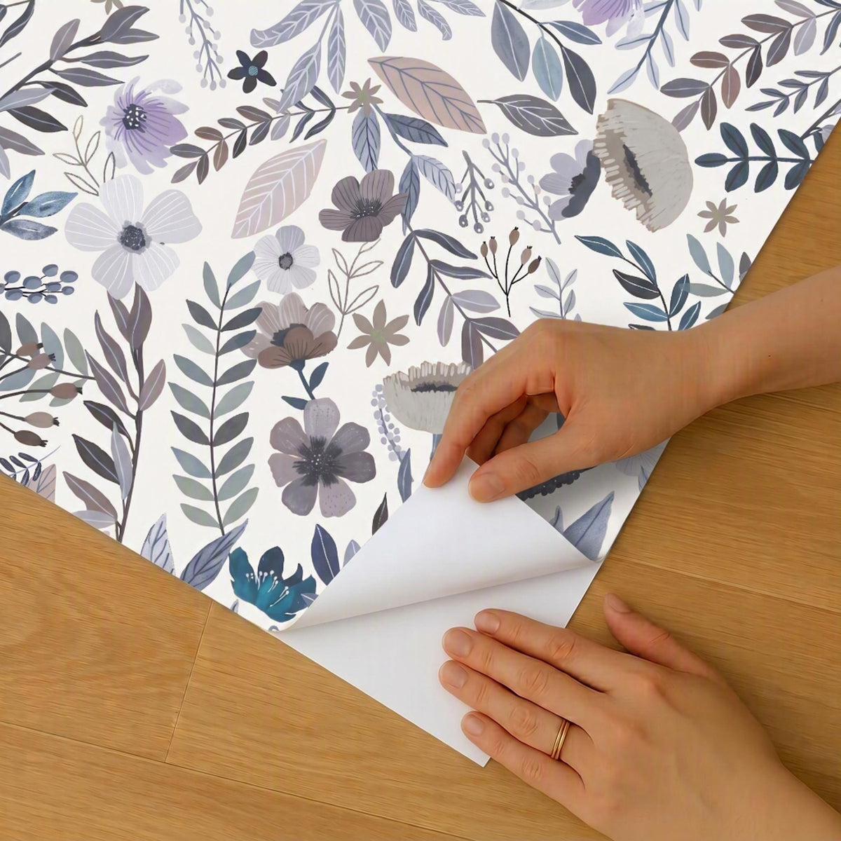 Veer Decor Emilie Floral Grey & Blue Peel & Stick Wallpaper