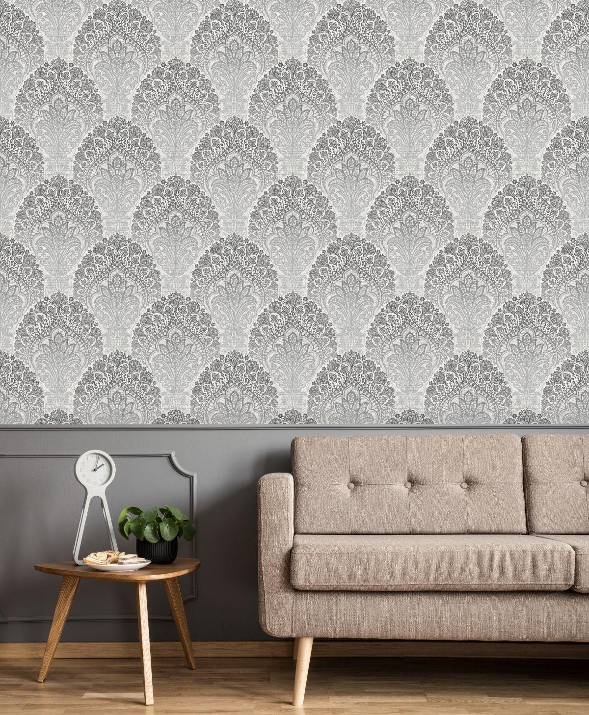 Veer Decor Boho Paisley Grey Wallpaper