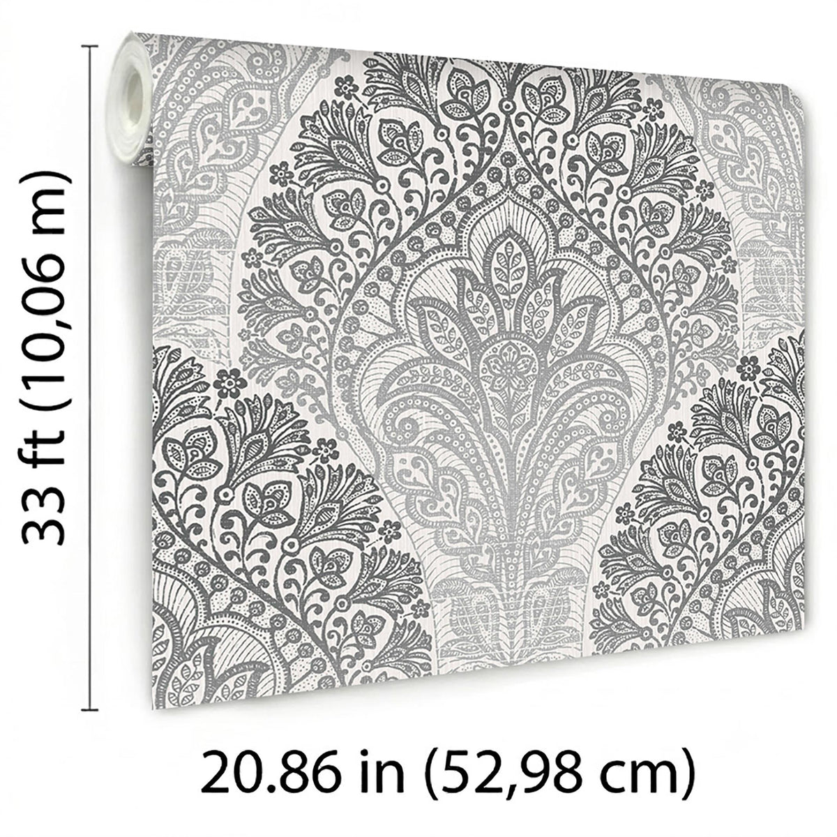 Veer Decor Boho Paisley Grey Wallpaper