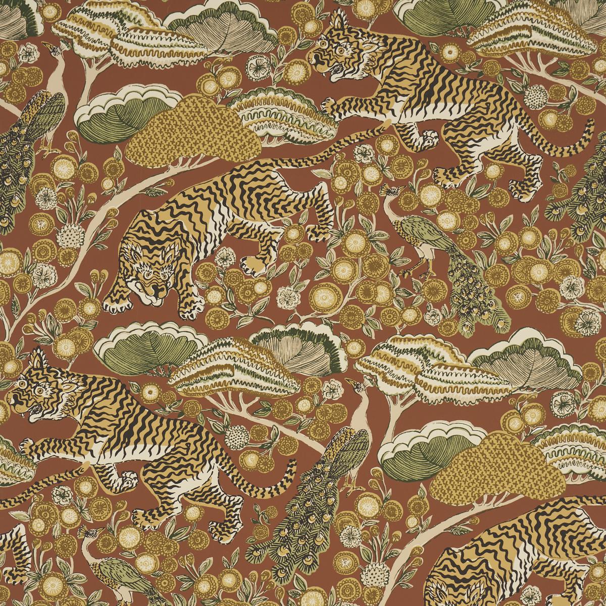 Schumacher Ranthambore Garden Handprint Spice Wallpaper