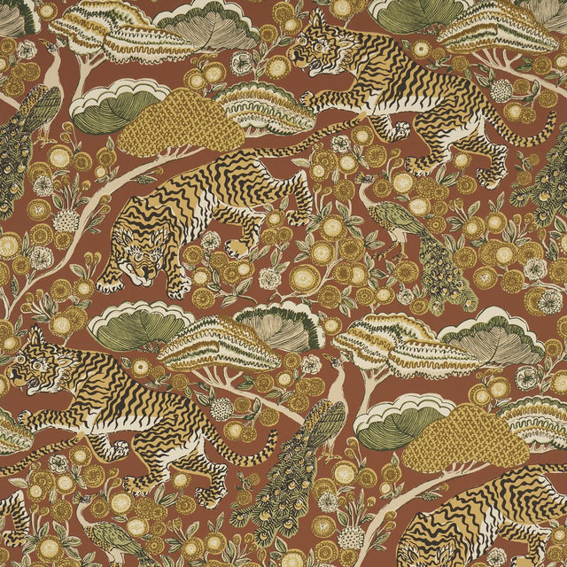 Schumacher Ranthambore Garden Handprint Spice Wallpaper