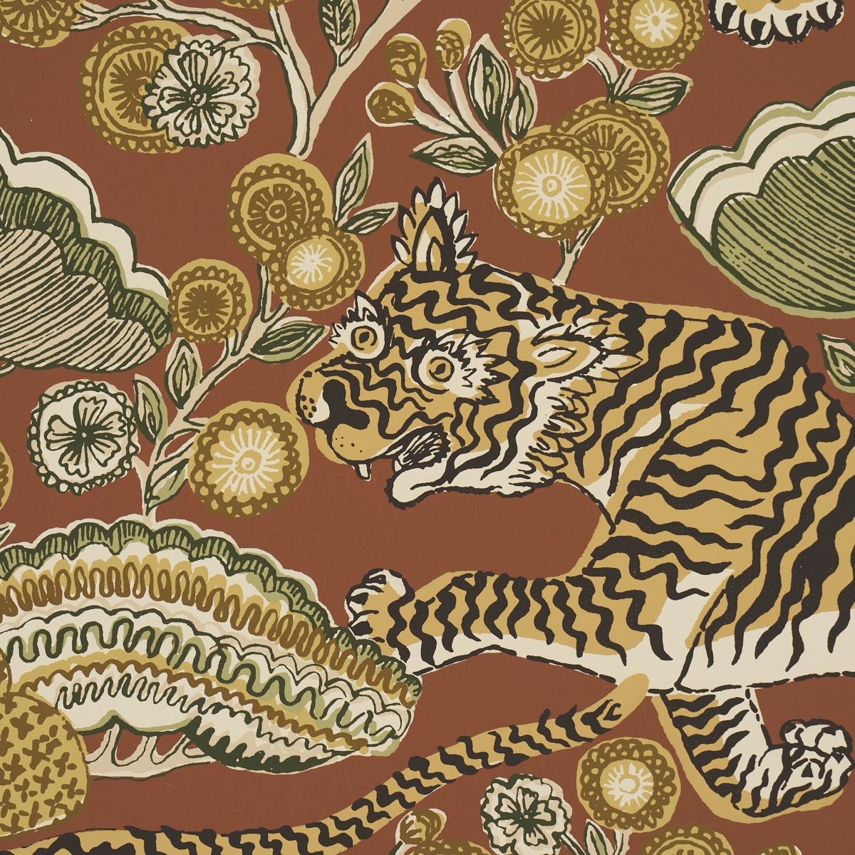 Schumacher Ranthambore Garden Handprint Spice Wallpaper