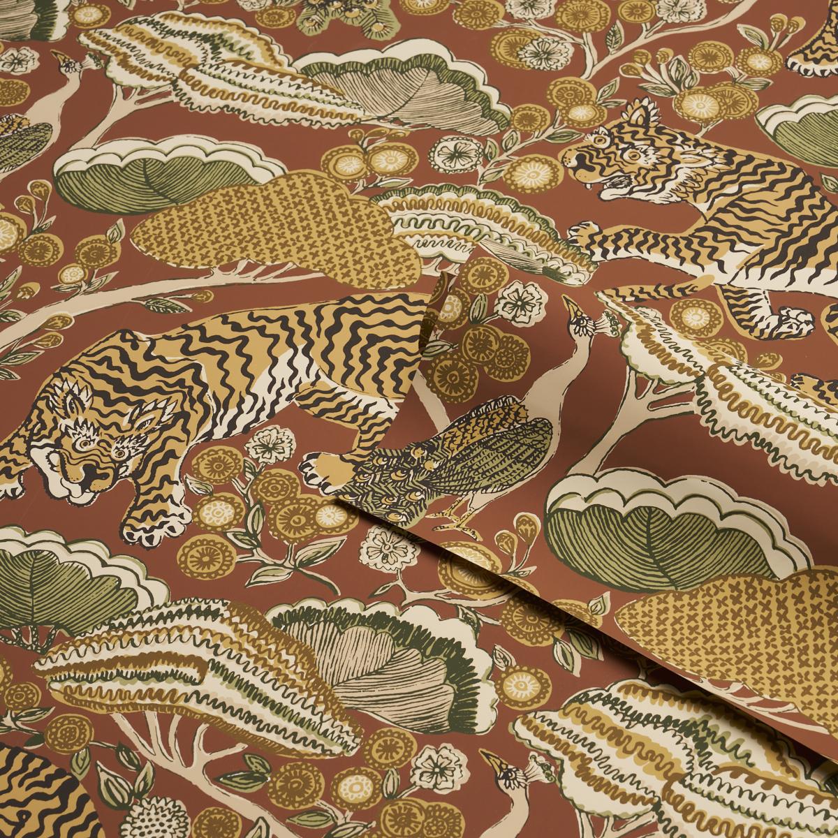 Schumacher Ranthambore Garden Handprint Spice Wallpaper