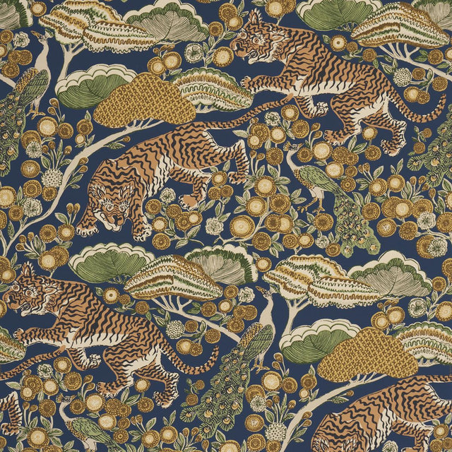 Schumacher Ranthambore Garden Handprint Navy Wallpaper