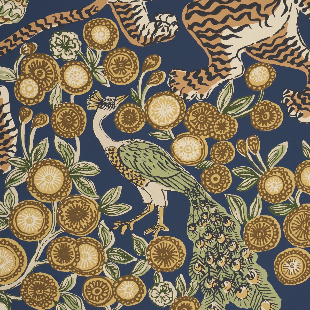 Schumacher Ranthambore Garden Handprint Navy Wallpaper