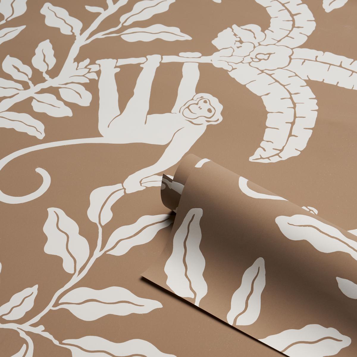 Schumacher Monkey Madness Silhouette Handprint Brown Wallpaper