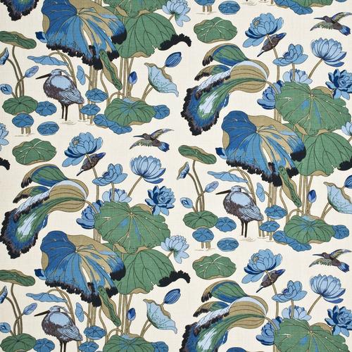 G P & J Baker NYMPHEUS - LINEN AQUA/TEAL Fabric