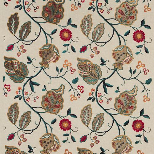 G P & J Baker CALTHORPE RED/OLIVE/TEAL Fabric