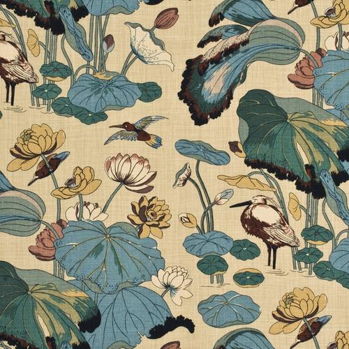 G P & J Baker NYMPHEUS - LINEN AQUA/SAND Fabric