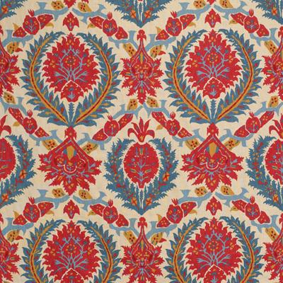 Brunschwig & Fils ZENOBIA LINEN PRINT POMPEIAN RED/BLUE Fabric