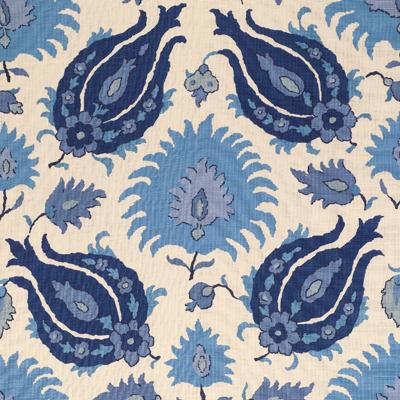 Brunschwig & Fils KASHMIRI LINEN PRINT SAPPHIRE BLUE Fabric