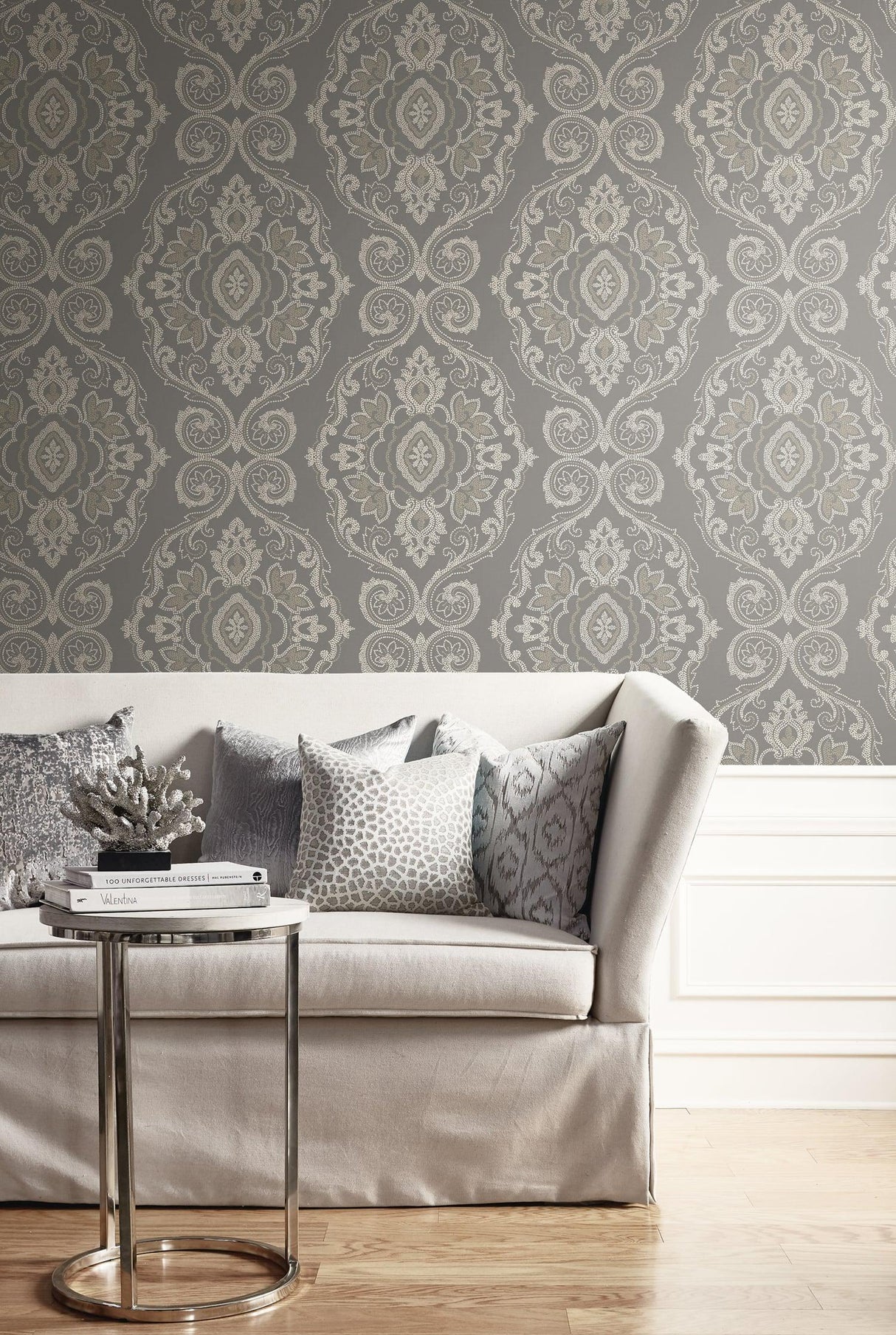 Seabrook Nautical Damask Black Sands Wallpaper