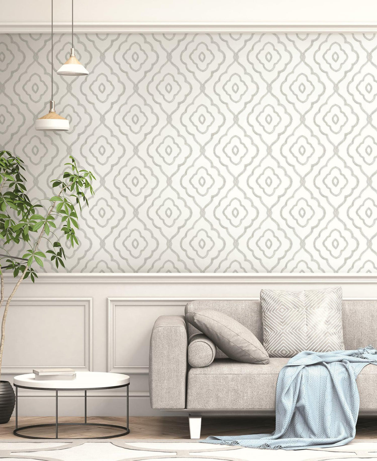 Seabrook Seaside Ogee Daydream Gray Wallpaper