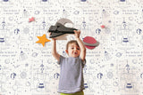 Seabrook Rocket Ship White And Navy Wallpaper