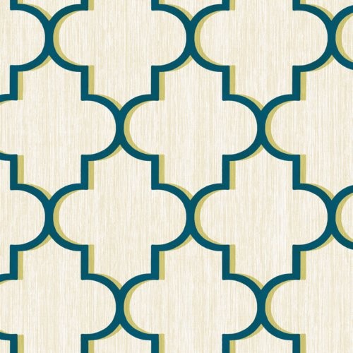Seabrook Agate Ogee Metallic Navy And Green Wallpaper