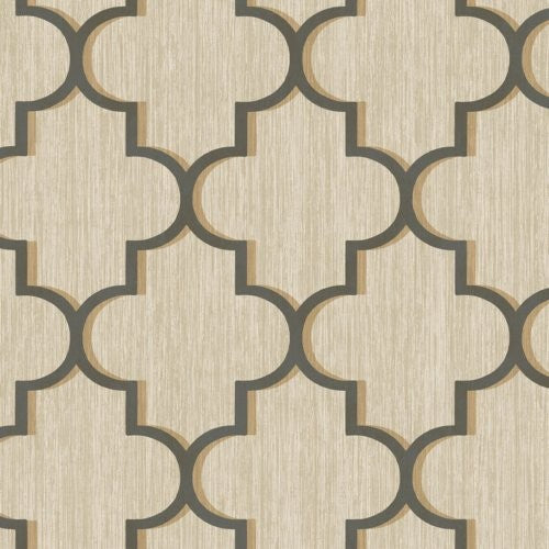 Seabrook Agate Ogee Metallic Charcoal And Gold Wallpaper