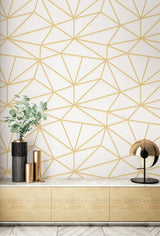 Seabrook Quartz Geometric Metallic Gold And Off-White Wallpaper