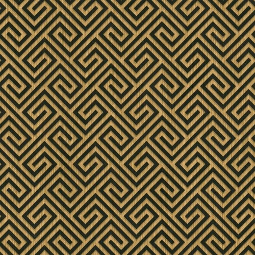 Seabrook Quartz Greek Key Ebony Glitter And Gold Wallpaper