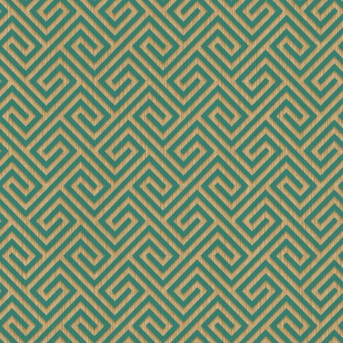Seabrook Quartz Greek Key Metallic Teal And Gold Wallpaper