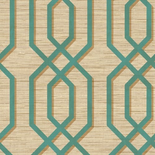 Seabrook Topaz Geometric Teal And Metallic Gold Wallpaper