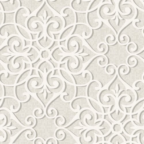 Seabrook Jasper Ironwork Metallic Silver And White Wallpaper