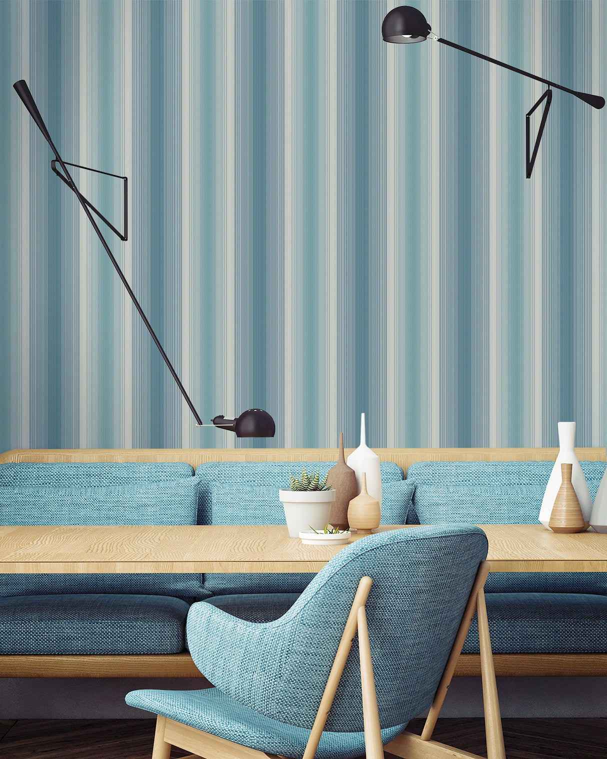 Seabrook Feldspar Vertical Stripe Metallic Teal And Blue Wallpaper