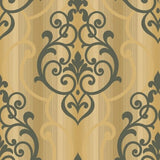 Seabrook Feldspar Damask Metallic Gold And Ebony Glitter Wallpaper