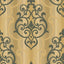 Seabrook Feldspar Damask Metallic Gold And Ebony Glitter Wallpaper