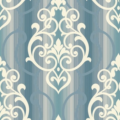 Seabrook Feldspar Damask White Glitter And Blue Wallpaper