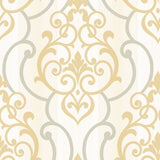 Seabrook Feldspar Damask Metallic Gold And Off-White Wallpaper