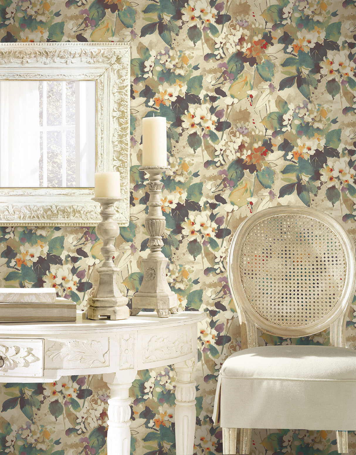 Seabrook Chambon Ocean Blue, Latte, And Orange Wallpaper