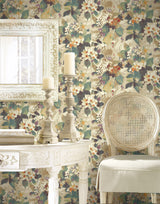 Seabrook Chambon Ocean Blue, Latte, And Orange Wallpaper