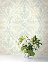 Seabrook Chambon Ogee Seafoam And Linen Wallpaper
