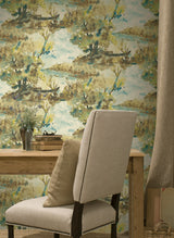 Seabrook Attersee Carmel And Turquoise Wallpaper