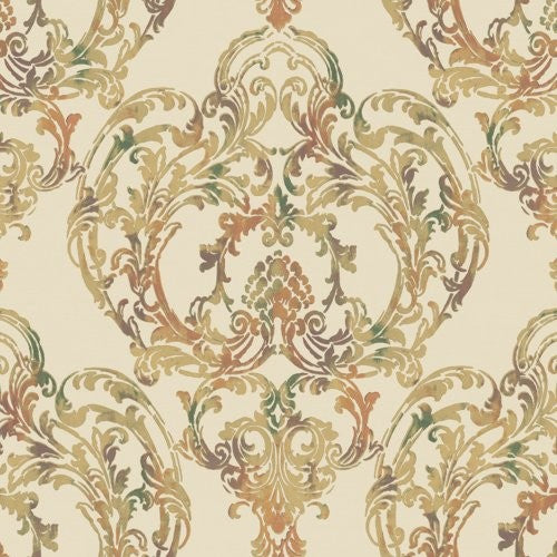 Seabrook Roxen Damask Amber, Gold, And Pine Wallpaper