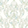 Seabrook Roxen Damask Turquoise, Off-White, And Mint Wallpaper