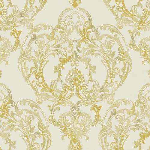 Seabrook Roxen Damask Off-White And Gold Wallpaper