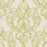 Seabrook Roxen Damask Off-White And Gold Wallpaper