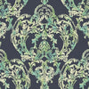 Seabrook Roxen Damask Navy, Off-White, And Mint Wallpaper