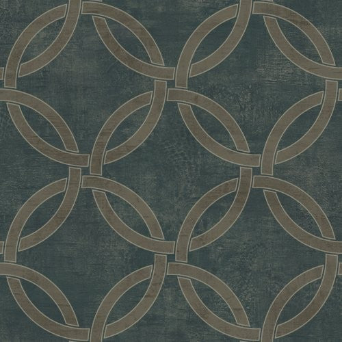 Seabrook Newbury Deep Sea Green And Taupe Wallpaper