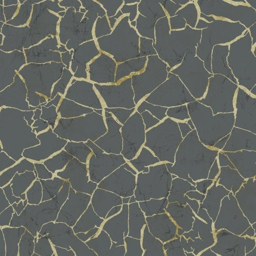 Seabrook Lenox Hill Crackle Black And Metallic Gold Wallpaper
