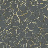 Seabrook Lenox Hill Crackle Black And Metallic Gold Wallpaper