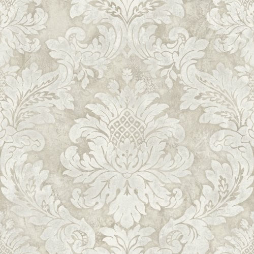 Seabrook Hampstead Metallic, Taupe, And White Wallpaper