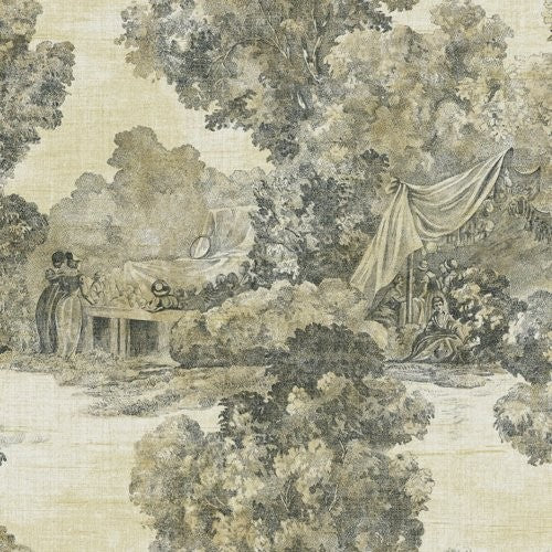 Seabrook Lenox Hil Scenic Black, Metallic Gold, And Off-White Wallpaper