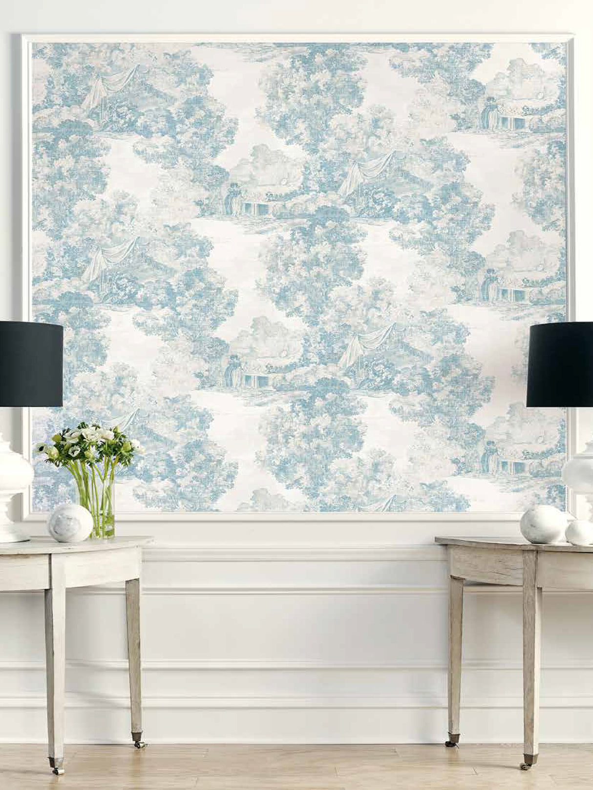 Seabrook Lenox Hil Scenic Blue And Off-White Wallpaper