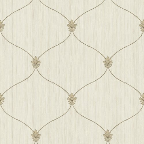 Seabrook Lenox Hill Ogee Black, Metallic Gold, And Off-White Wallpaper