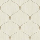 Seabrook Lenox Hill Ogee Black, Metallic Gold, And Off-White Wallpaper
