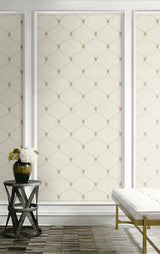Seabrook Lenox Hill Ogee Black, Metallic Gold, And Off-White Wallpaper