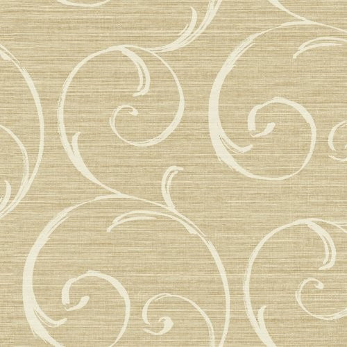 Seabrook Notting Hill Scroll Tan And Off-White Wallpaper