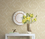 Seabrook Notting Hill Scroll Tan And Off-White Wallpaper